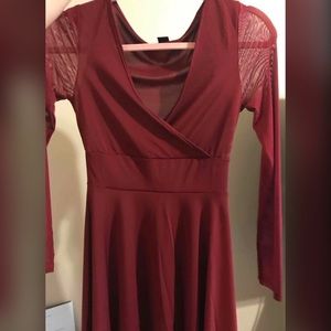 SHEIN burgundy mesh fit and flare dress size 2